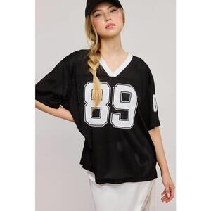 V Neck Sporty Jersey Shirt Top With Printed Number 89